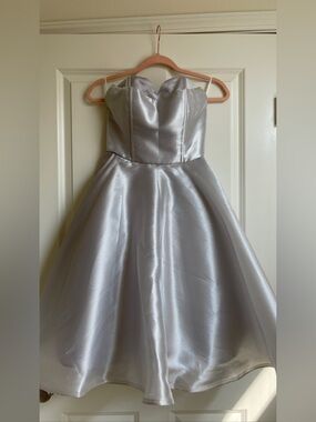 Silver Strapless Party Dress with Full Skirt